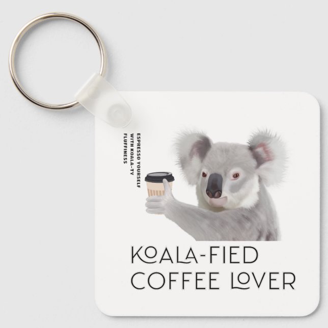 Porte-clés Amateurs de café Fluffy Koala Pun (Recto)