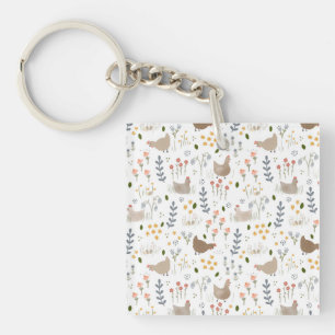 Porte-clés Amateurs de poulet Ferme Animaux Plutôt Floral