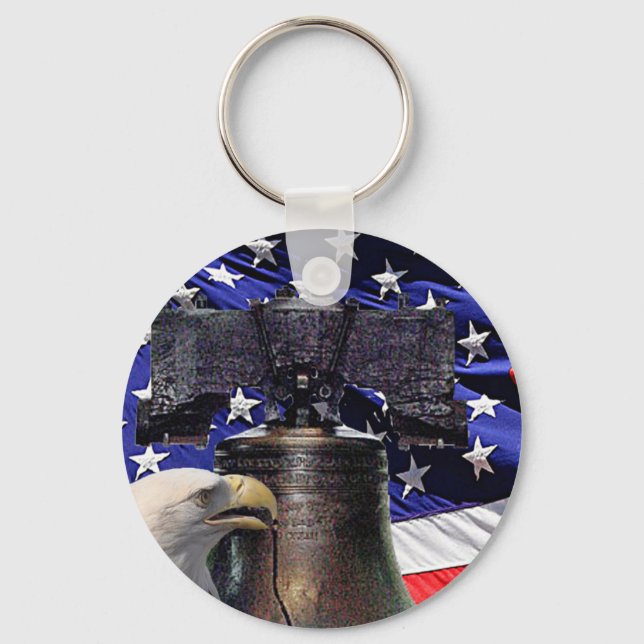 Porte-clés American Bald Eagle, Bell et drapeau (Recto)