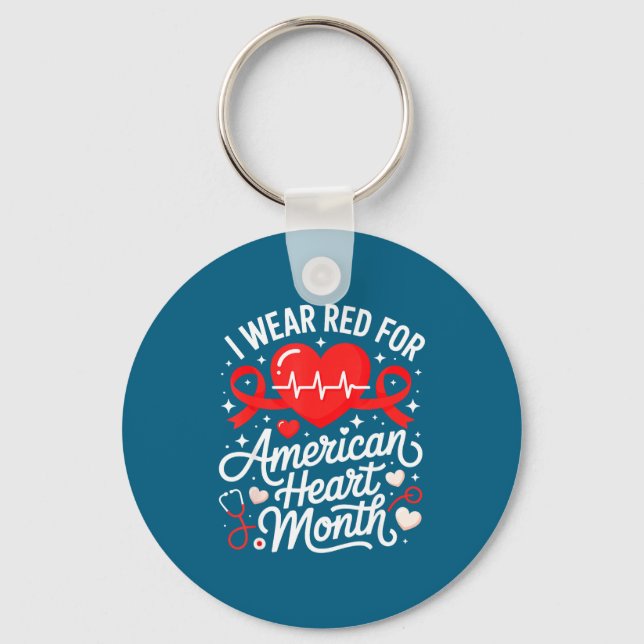 Porte-clés American Heart Disease Awareness Month Ribbon Red  (Recto)