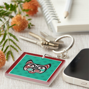 Porte-clés Amérindiens Red Black Vector Art Haida Kitty
