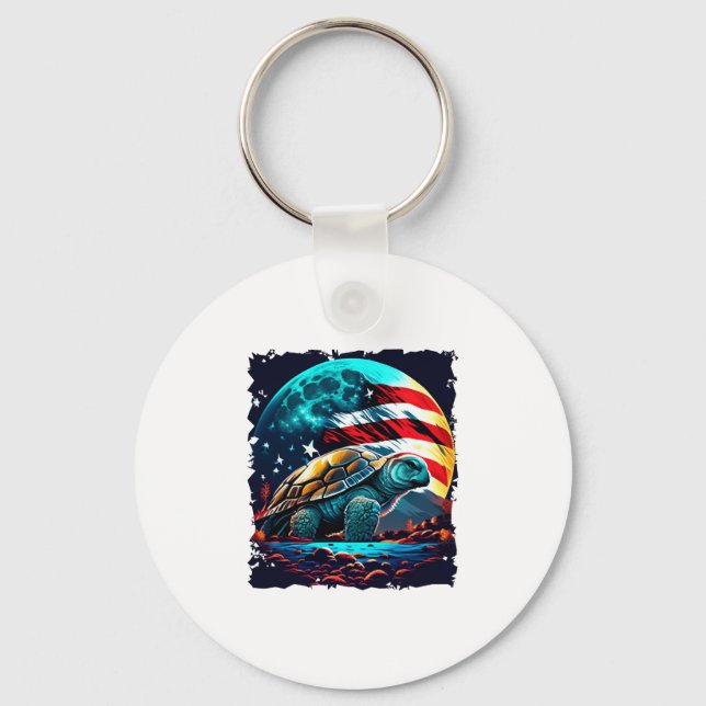 Porte-clés Amérique tortue sous lune avec drapeau américain (Recto)