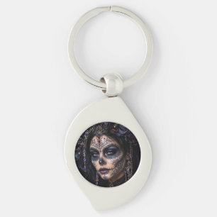 Porte-clés Améthyste Orchidée Calavera – Crâne de Sucre Gothi