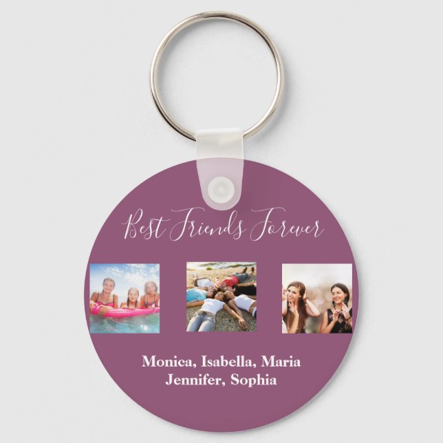 Porte-clés Amis pour toujours BFF nom photo violet (Recto)