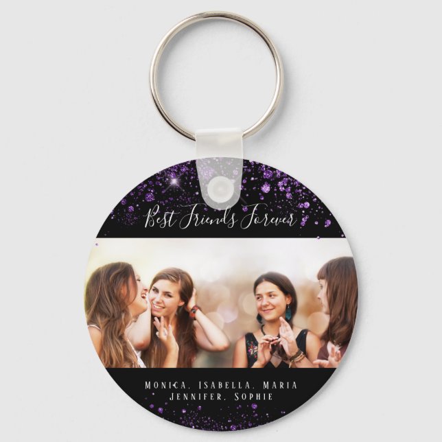 Porte-clés Amis pour toujours noir violet parties scintillant (Recto)