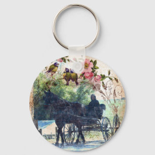 Porte-clés Amish Horse et Buggy Birdie Texture