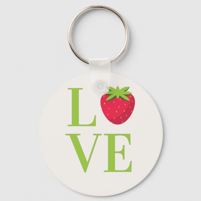 Porte-clés AMOUR avec mignonne fraise (Recto)