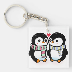 Porte-clés Amour de manchot personnalisé d'hiver
