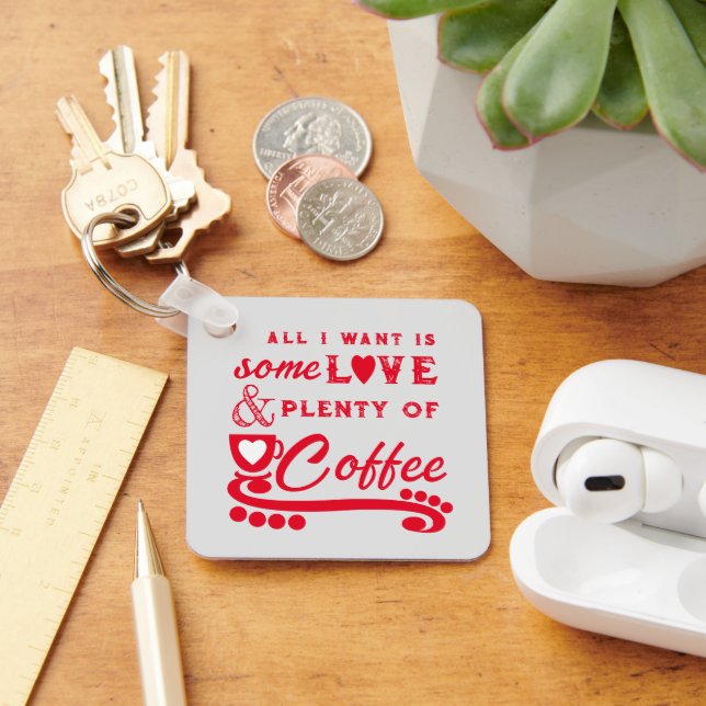 Porte-clés Amour et café ajoutent les initiales rouge (Bureau)