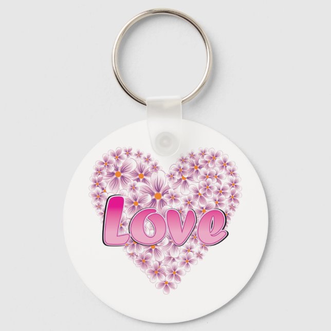 Porte-clés Amour et marguerites roses (Recto)