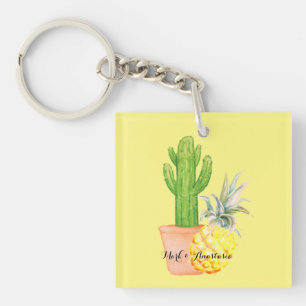 Porte-clés Amour moderne Ananas jaune et Cactus