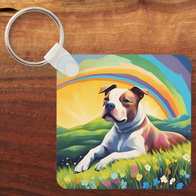 Porte-clés Amstaff American Staffordshire Terrier Rainbow Chi (Recto)