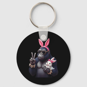 Porte-clés Amusante Gorilla Bunny Cool Pâques, mignonne et am