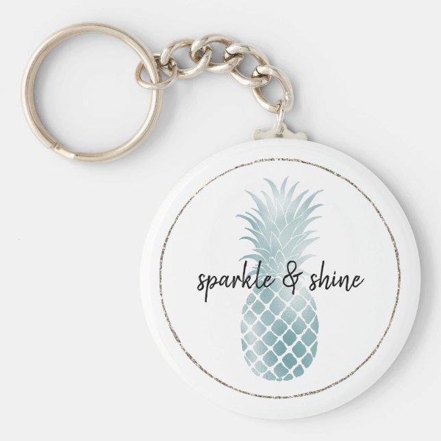 Porte-clés Ananas Aqua Silver Glam Glitz (Devant)