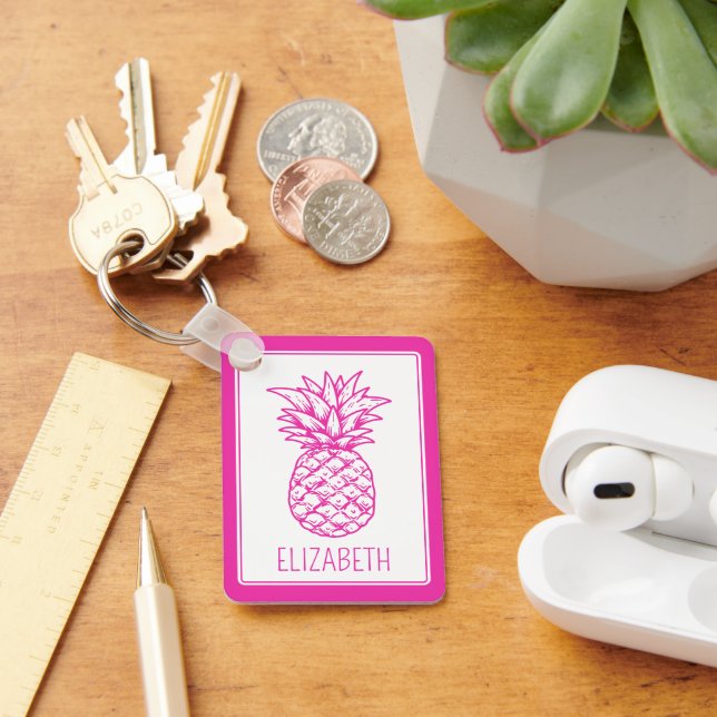 Porte-clés Ananas rose tropicale Preppy Personnalisé (Bureau)