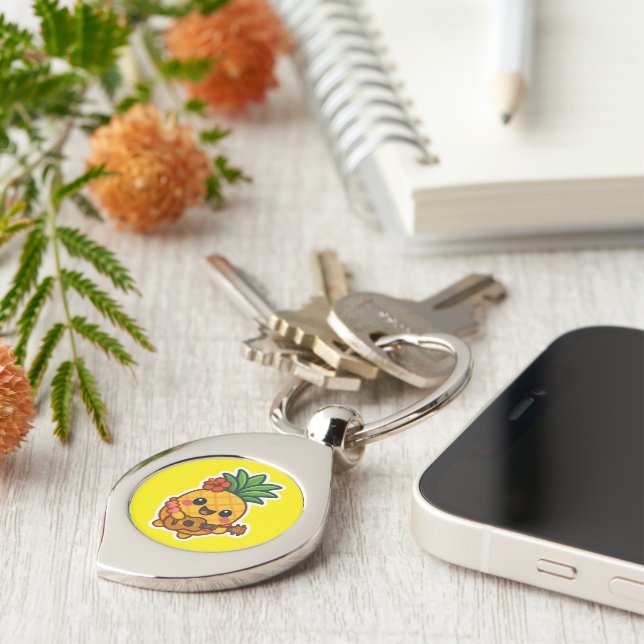 Porte-clés Ananas souriant Kawaii - Tropical (Côté )