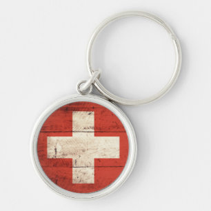 Porte-clés Ancien drapeau suisse en bois