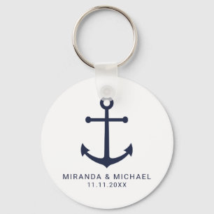 Porte-clés Ancre bleu marine moderne mariage Faveur