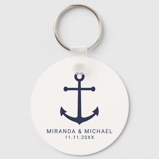 Porte-clés Ancre bleu marine moderne mariage Faveur (Recto)