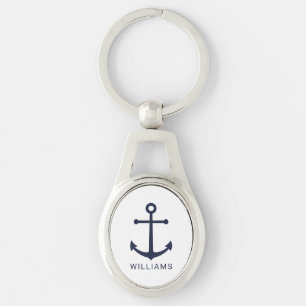 Porte-clés Ancre bleue marine avec nom personnalisé