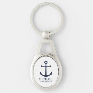 Porte-clés Ancre Bleue marine Nautique Groomsmen personnalisé