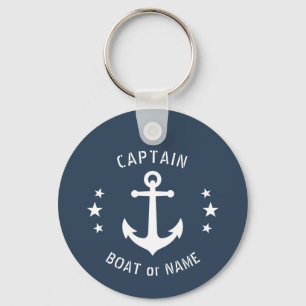 Porte-clés Ancre de bateau vintage Étoiles Nom du capitaine P