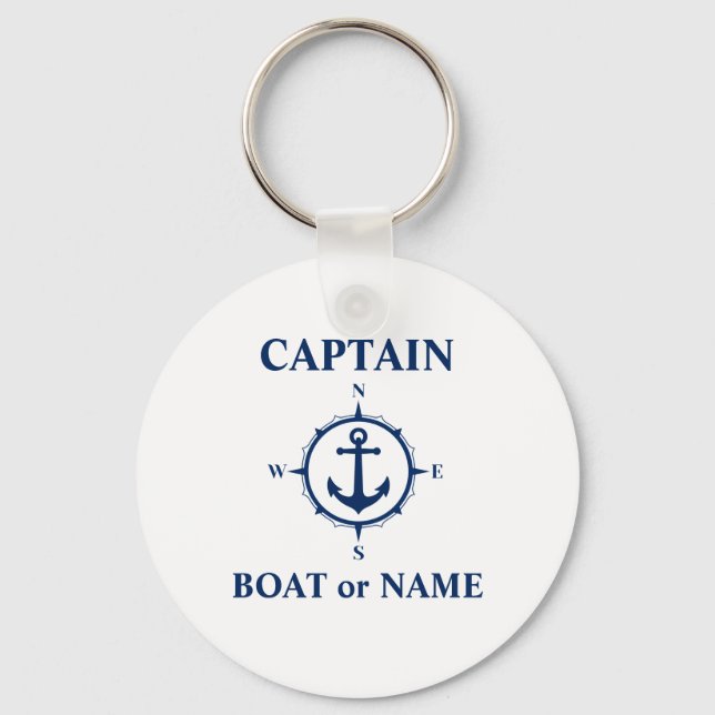 Porte-clés Ancre de boussole nautique Nom du capitaine ou du  (Recto)