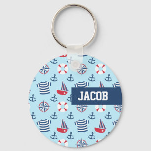 Porte-clés Ancre de voilier bleu motif thème nautique