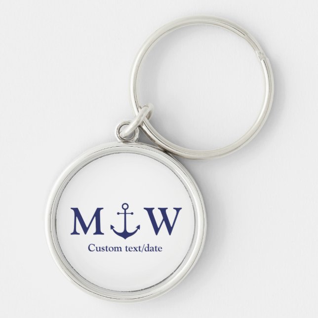 Porte-clés ancre nautique mariage marine bleu monogramme favo (Devant)