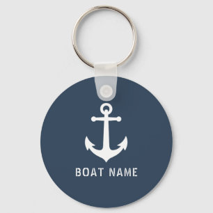Porte-clés Ancre Vintage nautique Bateau ou nom gris bleu