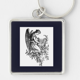 Porte-clés Ange avec harpe et flore