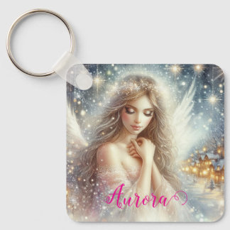 Porte-clés Ange de neige éthérée aquarelle festive féminine