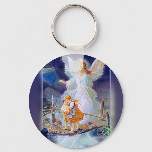 Porte-clés Ange gardien, enfants et pont (Recto)