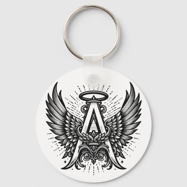 Porte-clés Angel Alphabet A Initiale Dernière Ailes Halo (Recto)