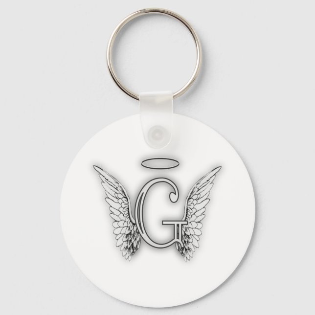 Porte-clés Angel Alphabet G Initiale Dernière Ailes Halo (Recto)