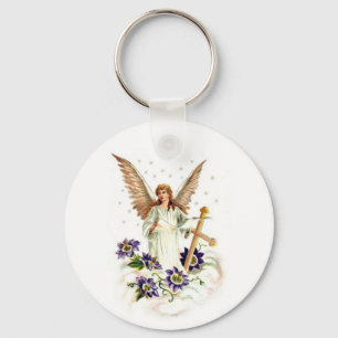 Porte-clés Angel Avec Croix Et Fleurs Clematis