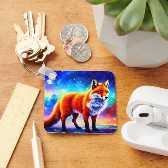 Porte-clés Animal brillant abstraction fox coloré charmant (Bureau)