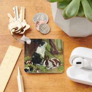 Porte-clés Animaux de ferme vintages, lapins d'animaux de com