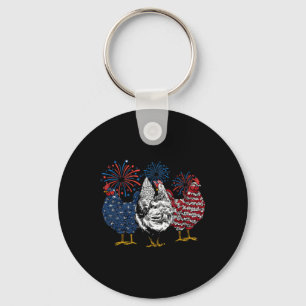 Porte-clés Animaux de poulet américains drôle 4 juillet feu