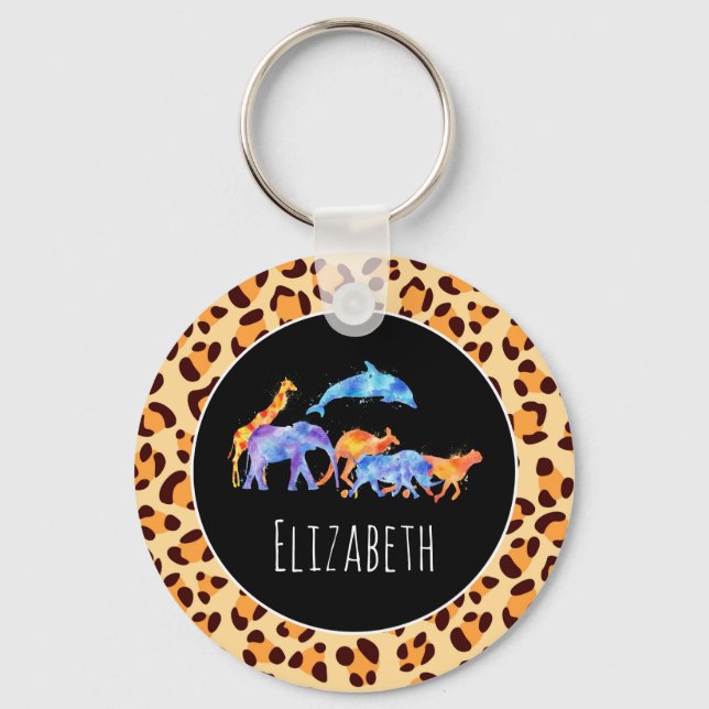 Porte-clés Animaux sauvages sur un Motif Empreinte de léopard (Recto)