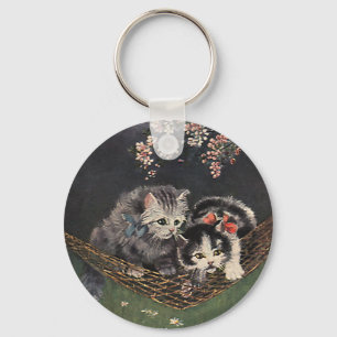 Porte-clés Animaux Vintage, Chat Tigre ou Chatons dans un Ham
