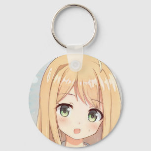 Porte-clés Anime blond cheveux fille yeux verts