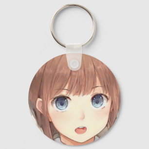 Porte-clés Anime brune fille aux yeux bleus surpris