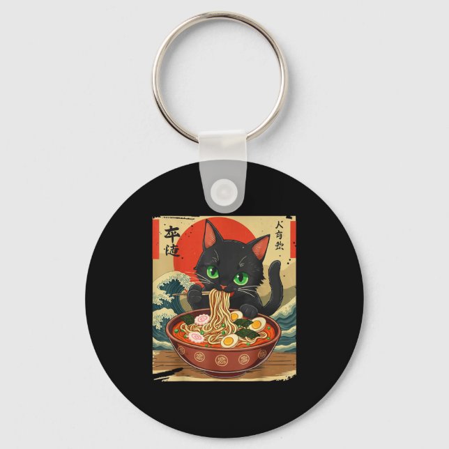 Porte-clés Anime Cat Eating Ramen Japanese Art Graphic Cat Cu (Recto)
