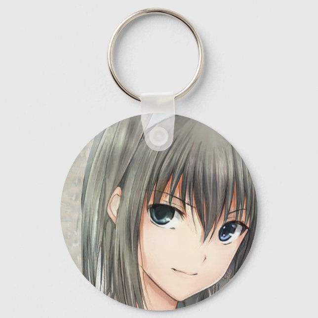 Porte-clés Anime cheveux foncé fille yeux gris porte - clé (Recto)