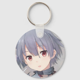 Porte-clés Anime cheveux gris court yeux brun fille manga