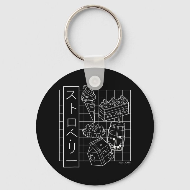 Porte-clés Anime japonais fraise Aesthétique Vaporwave (Recto)