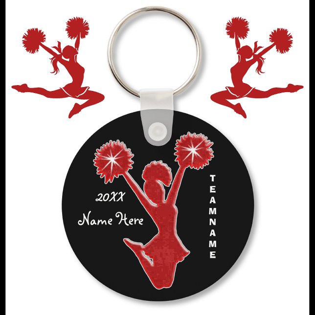 Porte-clés Année personnalisée, NOM et ÉQUIPE Porte - clés mo (Red, Black and White, Cheerleading Souvenirs. Cheerleading Keychains are nice, Cheer favors. )