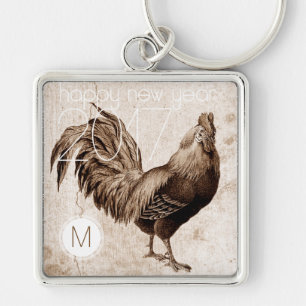 Porte-clés Année vintage du coq 2017 Monogramme Carré Porte -