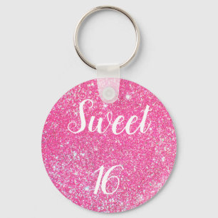Porte-clés Anniversaire 16 ans paillettes rose hot glitter